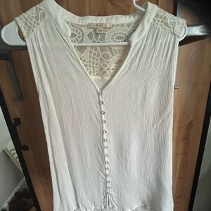 Skies Are Blue Cream Buttoned Lace Blouse